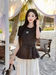 VGU0620 - SET ÁO PEPLUM TAG NƠ CC - QUẦN DÀI ( KEM DÂY CỘT EO)