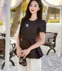 VGU0620 - SET ÁO PEPLUM TAG NƠ CC - QUẦN DÀI ( KEM DÂY CỘT EO)