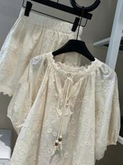 TB5765 -  SET KEM HOA THÊU, QUẦN SHORT CHÂN REN
