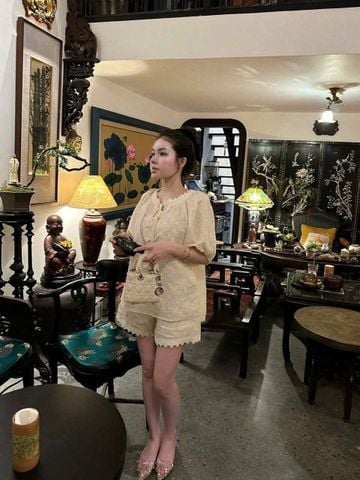 TB5765 -  SET KEM HOA THÊU, QUẦN SHORT CHÂN REN