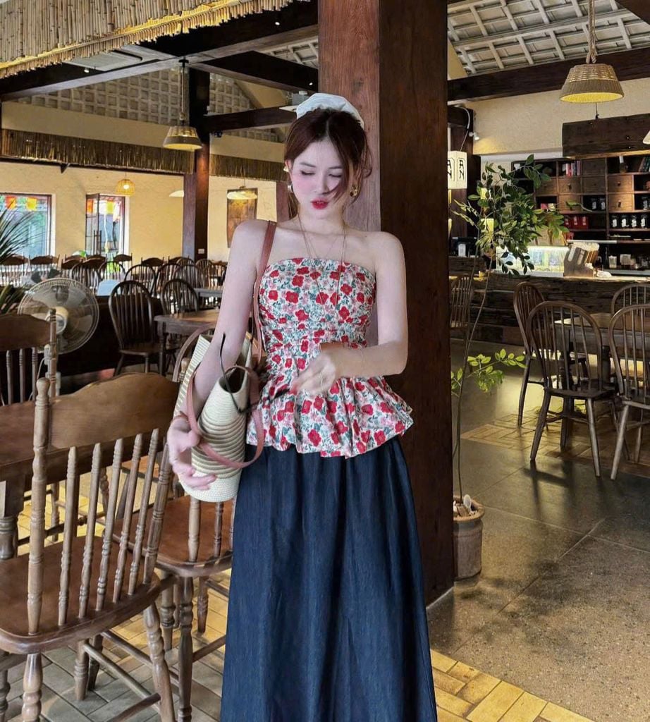 TB8593 - SET ÁO ỐNG HOA CC - CHÂN VÁY DÀI