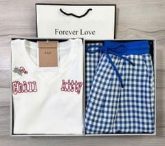 VGU0625 - SET ÁO THUN CỔ TIM - QUẦN DÀI SỌC XANH