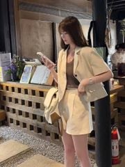 TB8635 Set áo vest form ngắn, Quần short (Trắng Kem)