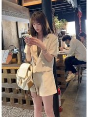 TB8635 Set áo vest form ngắn, Quần short (Trắng Kem)