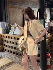 TB8635 Set áo vest form ngắn, Quần short (Trắng Kem)