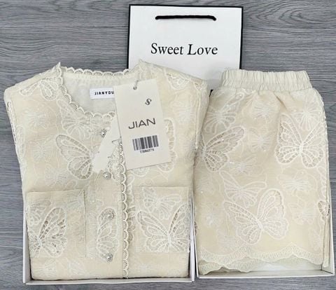 TB8657 SET REN BƯỚM CAO CẤP, QUẦN SHORT (KEM)