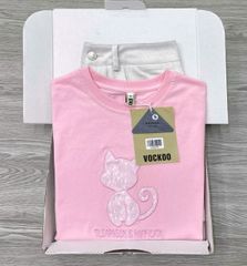 KS0919 -  SET ÁO THUN HỒNG - QUẦN TRẮNG KEM ( KO KÈM NỊT)