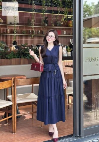 KS0956 - SET ÁO SÁT NÁCH - CHÂN VÁY DÀI XANH ĐEN ( KÈM DÂY CỘT EO)