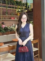 KS0956 - SET ÁO SÁT NÁCH - CHÂN VÁY DÀI XANH ĐEN ( KÈM DÂY CỘT EO)