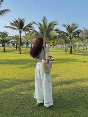 SKY8672 - SET ÁO THUN XÁM VIỀN CỔ REN - QUẦN ỐNG RỘNG