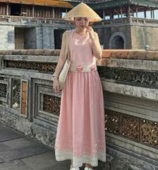 VGU0661 SET ÁO ĐÍNH HOA +CV DÀI (HỒNG)