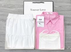 KS0961 - SET ÁO SƠ MI HỒNG - ÁO 2 DÂY - CHÂN VÁY ( SET 3 MÓN)