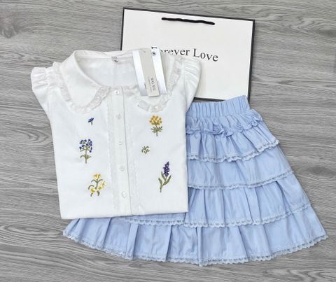 KS0977 - SET ÁO SƠ MI THÊU - CHÂN VÁY TẦNG