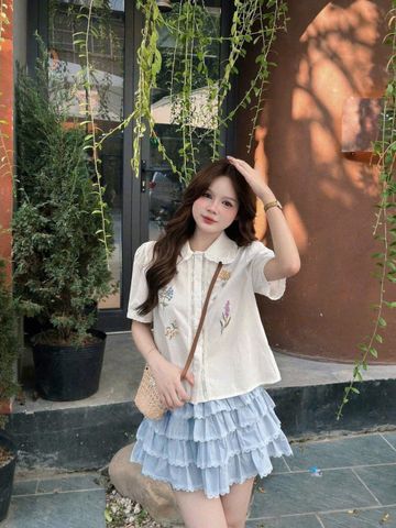 KS0977 - SET ÁO SƠ MI THÊU - CHÂN VÁY TẦNG