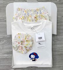 KS0981 -  SET ÁO THUN TRẮNG- CHÂN VÁY HOA (KÈM DÂY CỘT TÓC)