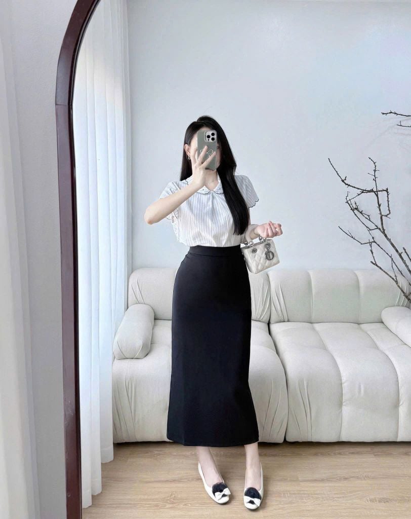 KS5140 - SET ÁO SƠ MI SỌC - CHÂN VÁY