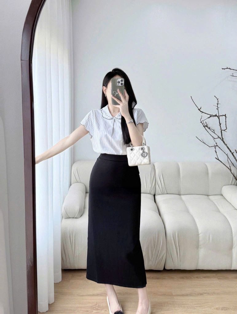 KS5140 - SET ÁO SƠ MI SỌC - CHÂN VÁY