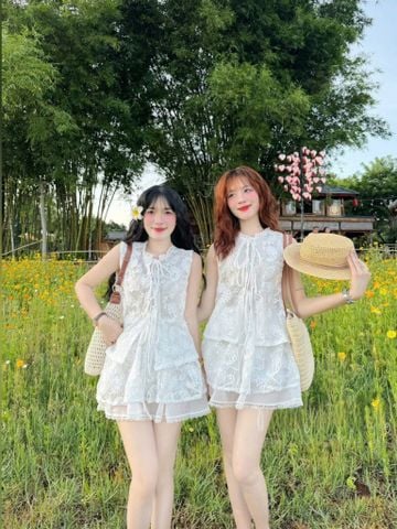 VGU0650 - SET REN TRẮNG + ÁO 2 DÂY