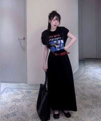 VGU0672 - ĐẦM IN HÌNH PHOM SUỐNG ĐEN ( KÈM NỊT)