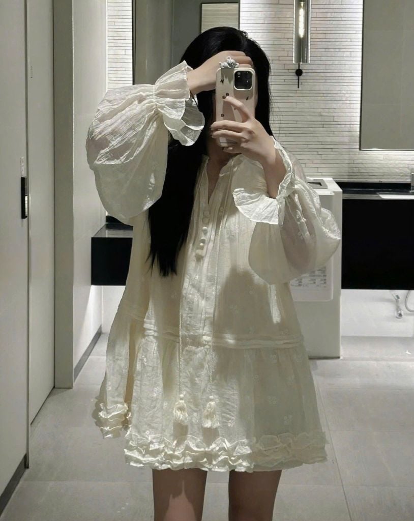 VRA0661 - ĐẦM BABY DOLL TAY DÀI, 2 LỚP CAO CẤP
