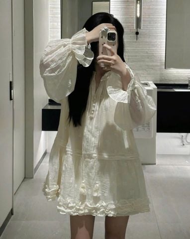 VRA0661 - ĐẦM BABY DOLL TAY DÀI, 2 LỚP CAO CẤP