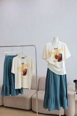 KS0991 - SET ÁO THUN IN - CHÂN VÁY CARO XANH
