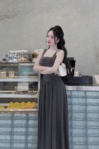TB8689 - ĐẦM THUN DÀI XÁM