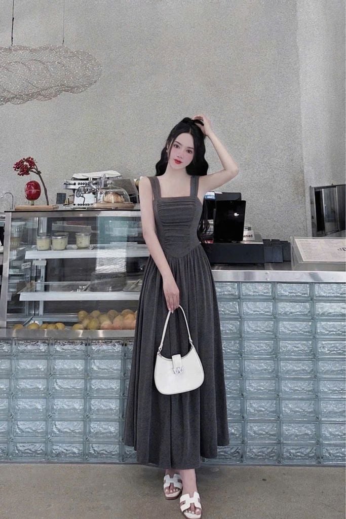 TB8689 - ĐẦM THUN DÀI XÁM