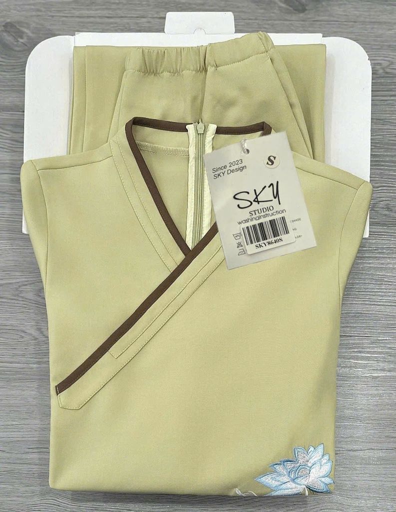SKY8640 - SET ĐỒ LAM THÊU HOA SEN ( XANH ĐẬU)