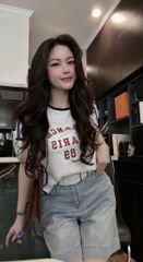 VGU0697 - SET ÁO THUN VIỀN XANH - QUẦN JEAN NGỐ ( KO KÈM NỊT)