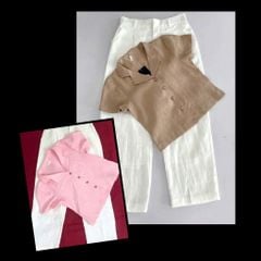 VGU0695 - SET ÁO SƠ MI NGẮN HỒNG  - QUẦN DÀI TRẮNG