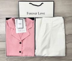 VGU0695 - SET ÁO SƠ MI NGẮN HỒNG  - QUẦN DÀI TRẮNG