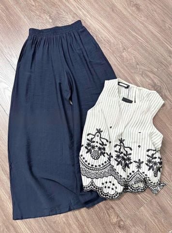 VGU0704 SET ÁO SỌC THÊU CHÂN SÓNG, QUẦN DÀI