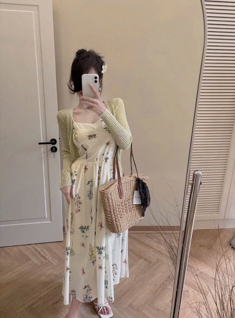 TB8691 ĐẦM HOA 2DÂY + KHOÁC CAO CẤP