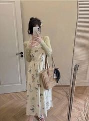 TB8691 ĐẦM HOA 2DÂY + KHOÁC CAO CẤP