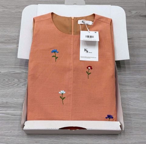 KS1007 - ĐẦM SÁT NÁCH THÊU HOA - MÀU CAM