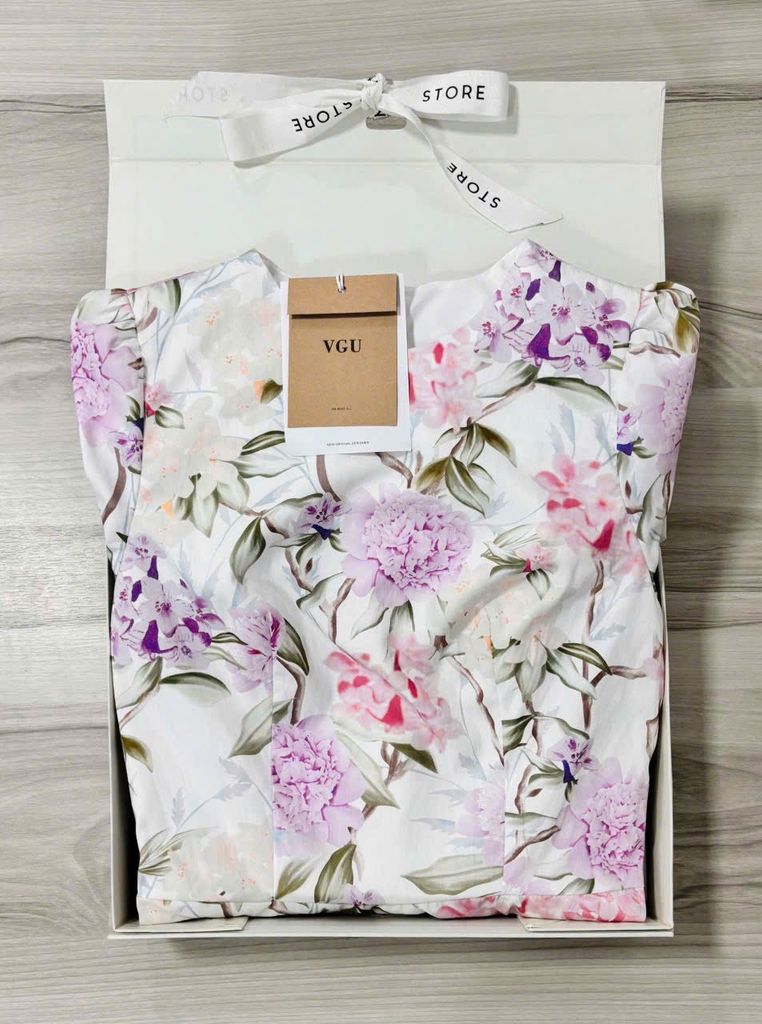 VGU0720 ĐẦM HOA TÍM DÁNG DÀI