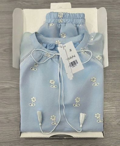 TB8697 SET TENCEL THÊU, QUẦN SHORT (XANH)