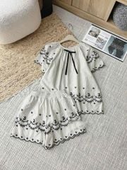 TB8701 Set sọc viền sóng thêu họa tiết, Quần short