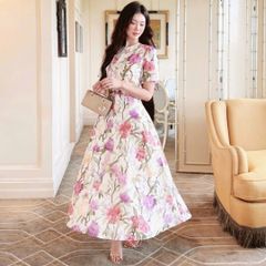 VGU0720 ĐẦM HOA TÍM DÁNG DÀI