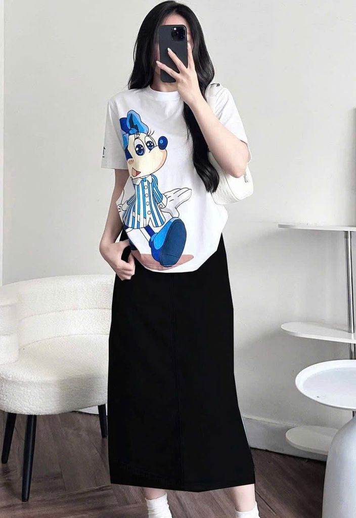 VGU0727 - SET ÁO THUN MICKEY - CHÂN VÁY ĐEN
