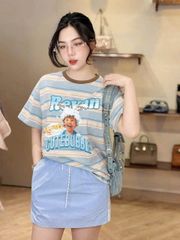 KS1017 - SET ÁO THUN SỌC IN - CHÂN VÁY NGẮN