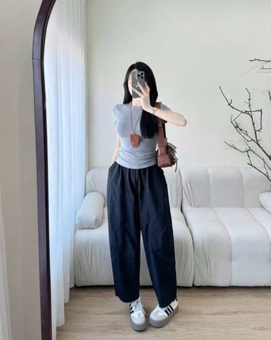 KS1018 - SET ÁO THUN XÁM - QUẦN DÀI ĐEN