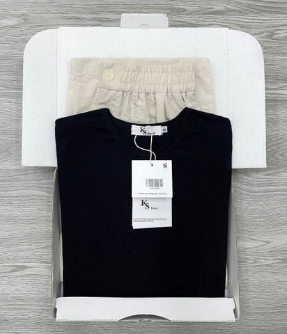 KS1019 - SET ÁO THUN ĐEN - QUẦN DÀI KEM