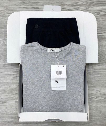 KS1018 - SET ÁO THUN XÁM - QUẦN DÀI ĐEN