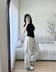 KS1019 - SET ÁO THUN ĐEN - QUẦN DÀI KEM