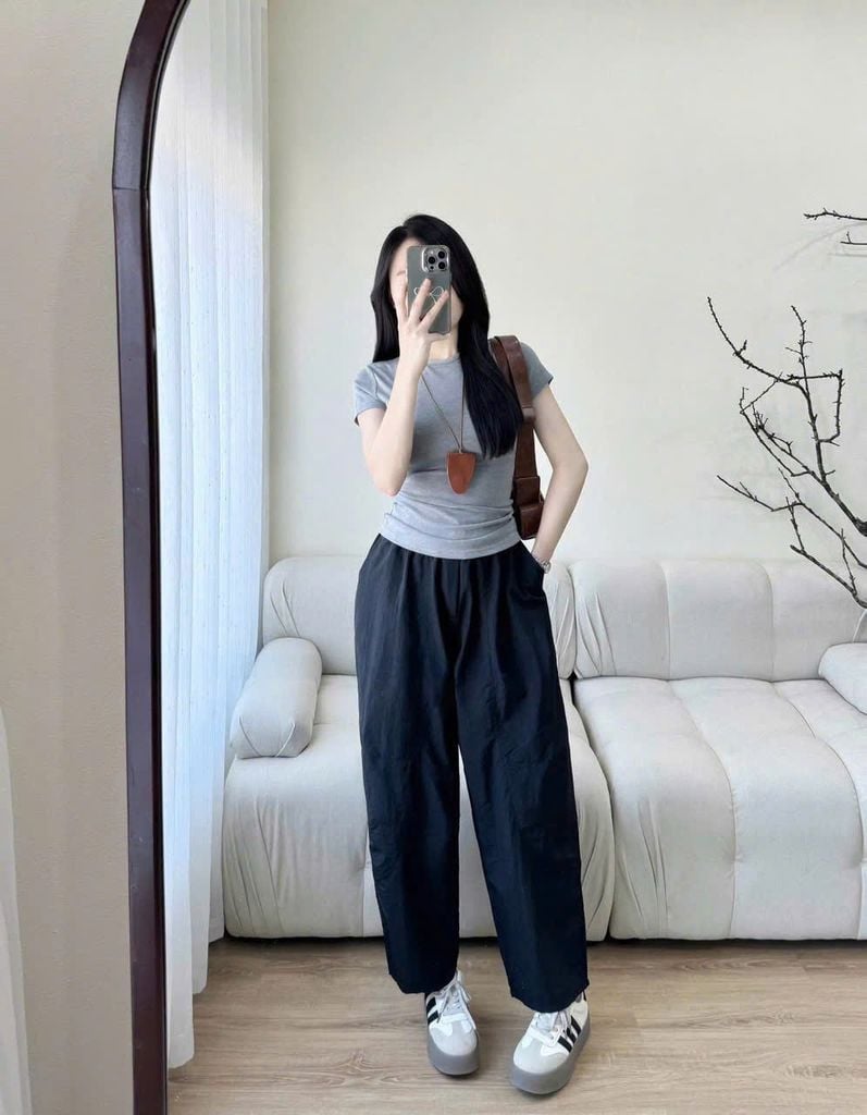 KS1018 - SET ÁO THUN XÁM - QUẦN DÀI ĐEN