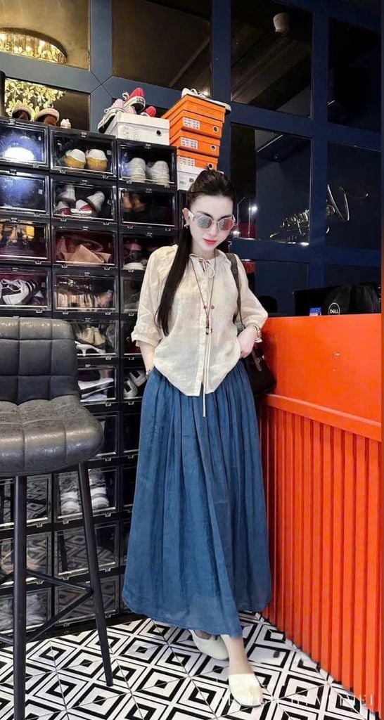 VGU0783 - SET ÁO KIỂU - CHÂN VÁY DÀI XANH