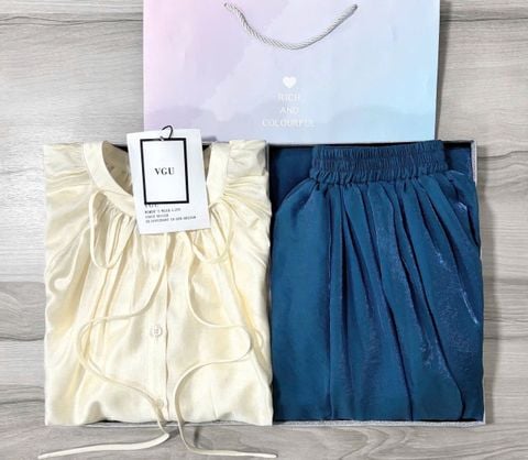 VGU0783 - SET ÁO KIỂU - CHÂN VÁY DÀI XANH