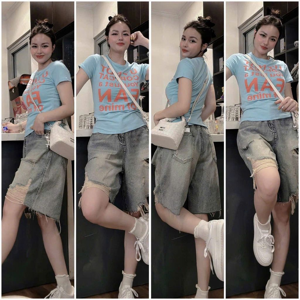 VGU0782 - ÁO THUN IN CHỮ - QUẦN JEAN NGỐ ( ÁO XANH)